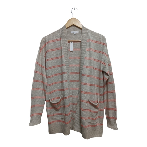 Madewell Bradley Cardigan Sweater in Textured Stripe Oatmeal M - Picture 4 of 8